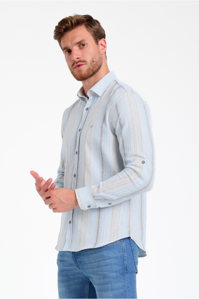 LANGE MOUW OVERHEMD HEAVY LINNEN 335547 4001 bright blue